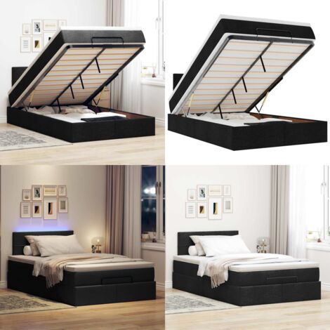 Pouf Letto con Materasso e LED Nero 120x190 cm in Tessuto - Materasso a molle - Luci a LED