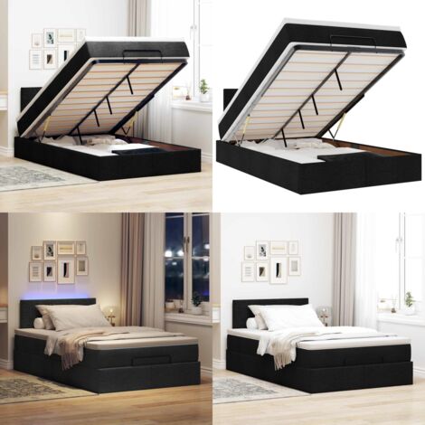 Pouf Letto con Materasso e LED Nero 120x190 cm in Tessuto - Materasso a molle - Luci a LED