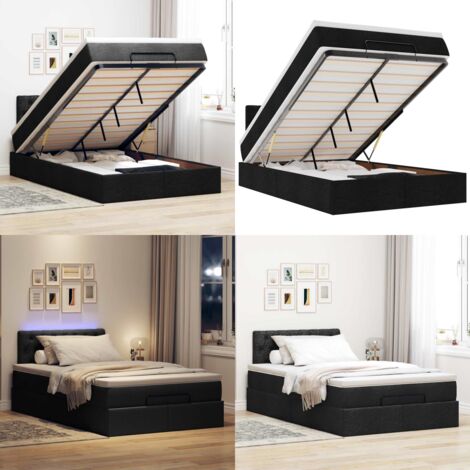 Pouf Letto con Materasso e LED Nero 120x190 cm in Tessuto - Materasso a molle - Luci a LED