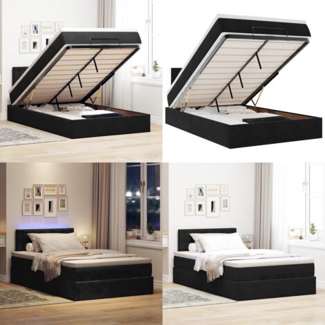 Pouf Letto con Materasso e LED Nero 120x190cm in Velluto - Materasso a molle insacchettate - Letto con luci LED