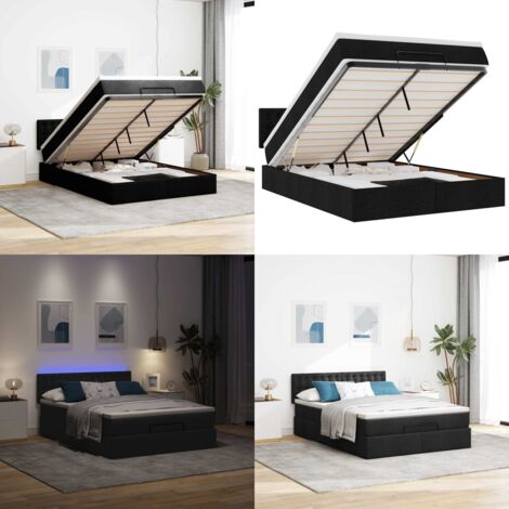 Pouf Letto con Materasso e LED Nero 140x190 cm - Materasso a molle - Luci a LED