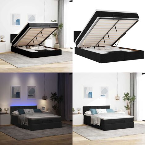 Pouf Letto con Materasso e LED Nero 140x190 cm - Materasso a molle - Luci a LED