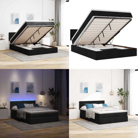 Pouf Letto con Materasso e LED Nero 140x190 cm - Materasso a molle - Luci a LED