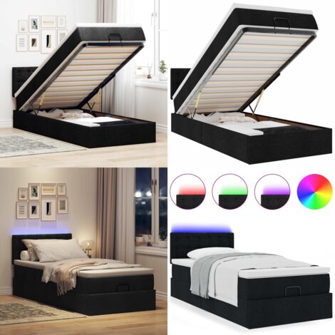 Pouf Letto con Materasso e LED Nero 80x200cm in Tessuto - Materasso a molle - Coprimaterasso