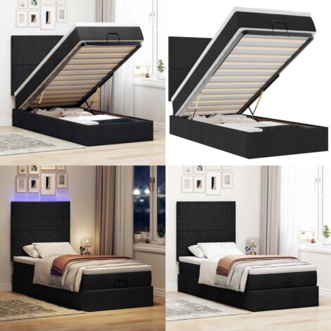 Pouf Letto con Materasso e LED Nero 80x200cm in Tessuto - Materasso a molle - Letto con luci LED