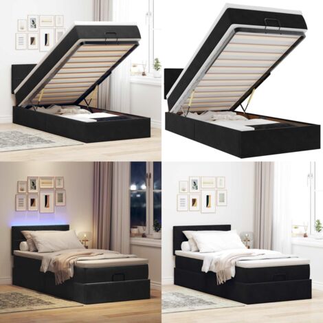 Pouf Letto con Materasso e LED Nero 80x200cm in Velluto - Materasso a molle - Letto con luci LED