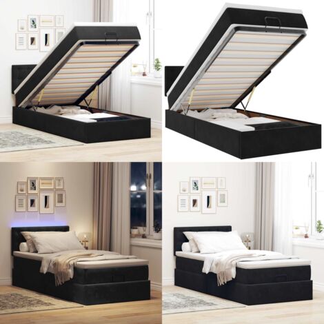 Pouf Letto con Materasso e LED Nero 80x200cm in Velluto - Materasso a molle - Letto con luci LED