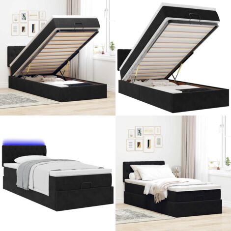 Pouf Letto con Materasso e LED Nero 80x200cm in Velluto - Materasso a molle - Letto con luci LED