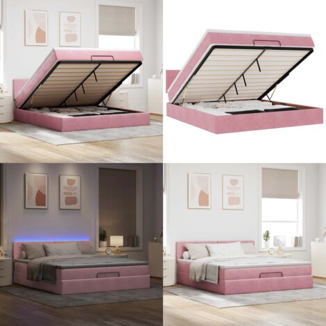 Pouf Letto con Materasso e LED Rosa 180x200cm in Velluto - Materasso a molle insacchettate - Giroletto con testiera