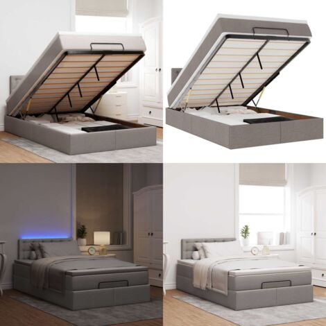 Pouf Letto con Materasso e LED Tortora 120x190cm in Tessuto - Materasso a molle - Coprimaterasso