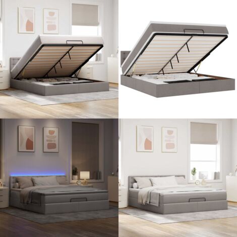 Pouf Letto con Materasso e LED Tortora 180x200cm in Tessuto - Materasso a molle - Coprimaterasso