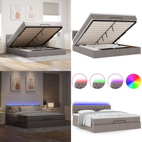 Pouf Letto con Materasso e LED Tortora 180x200cm in Tessuto - Materasso a molle - Coprimaterasso
