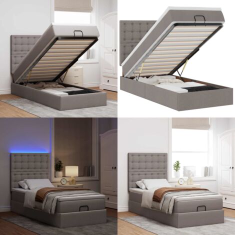 Pouf Letto con Materasso e LED Tortora 90x200 cm in Tessuto - Materasso a molle - Coprimaterasso