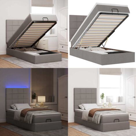 Pouf Letto con Materasso e LED Tortora 90x200 cm in Tessuto - Materasso a molle - Coprimaterasso
