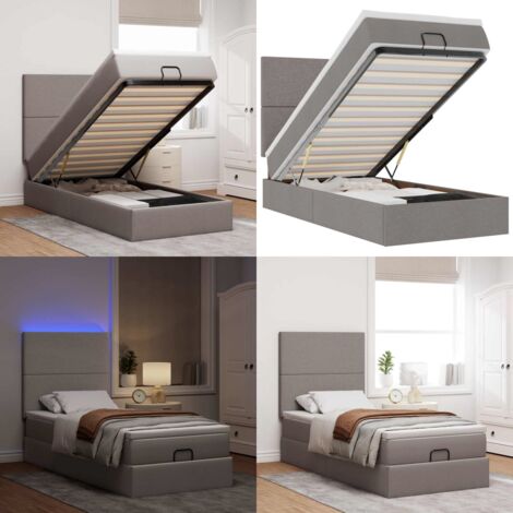 Pouf Letto con Materasso e LED Tortora 90x200 cm in Tessuto - Materasso a molle - Coprimaterasso