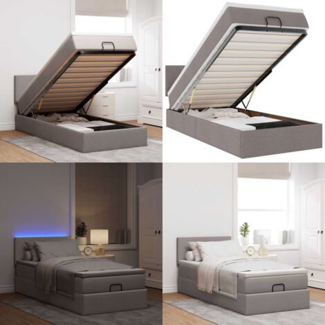 Pouf Letto con Materasso e LED Tortora 90x200 cm in Tessuto - Materasso a molle - Luci a LED