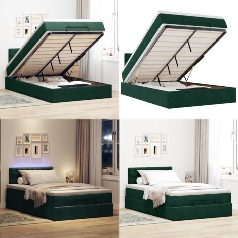 Pouf Letto con Materasso e LED Verde Scuro 120x190cm in Velluto - Materasso a molle - Coprimaterasso