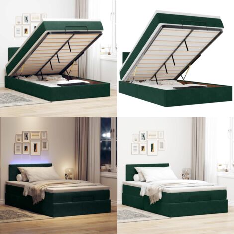 Pouf Letto con Materasso e LED Verde Scuro 120x190cm in Velluto - Materasso a molle - Coprimaterasso