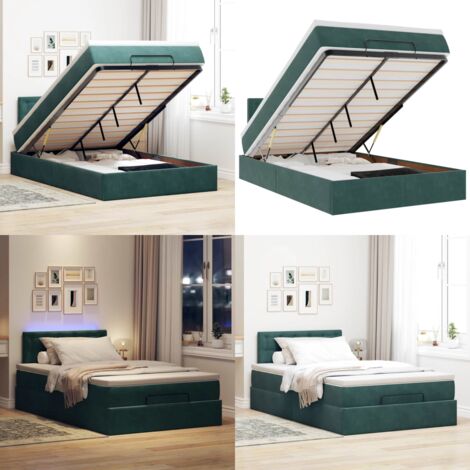 Pouf Letto con Materasso e LED Verde Scuro 120x190cm in Velluto - Materasso a molle - Coprimaterasso