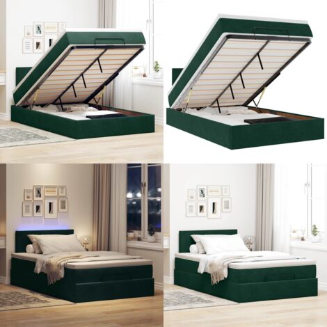 Pouf Letto con Materasso e LED Verde Scuro 120x190cm in Velluto - Materasso a molle - Coprimaterasso