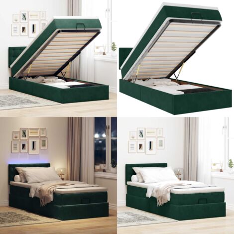 Pouf Letto con Materasso e LED Verde Scuro 80x200cm in Velluto - Materasso a molle insacchettate - Giroletto con testiera
