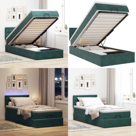 Pouf Letto con Materasso e LED Verde Scuro 90x200cm in Velluto - Materasso a molle - Coprimaterasso