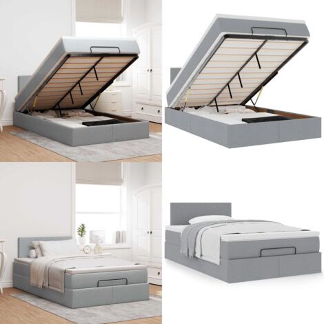 Pouf Letto con Materasso Grigio Chiaro 120x190 cm in Tessuto - Materasso a molle insacchettate - Letto con stoccaggio