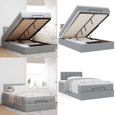 Pouf Letto con Materasso Grigio Chiaro 120x190 cm in Tessuto - Materasso a molle insacchettate - Letto con stoccaggio