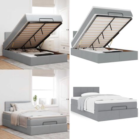 Pouf Letto con Materasso Grigio Chiaro 120x190 cm in Tessuto - Materasso a molle insacchettate - Letto con stoccaggio