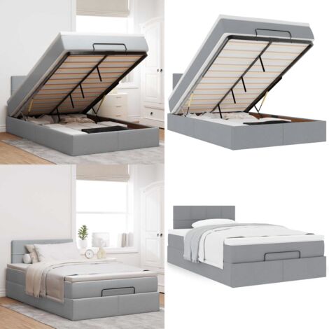 Pouf Letto con Materasso Grigio Chiaro 120x200 cm in Tessuto - Materasso a molle insacchettate - Letto con stoccaggio