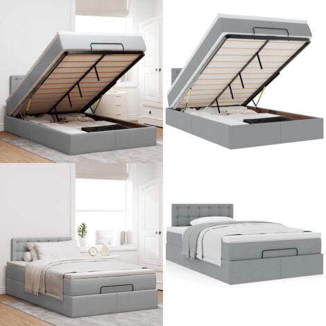 Pouf Letto con Materasso Grigio Chiaro 120x200 cm in Tessuto - Materasso a molle insacchettate - Letto con stoccaggio