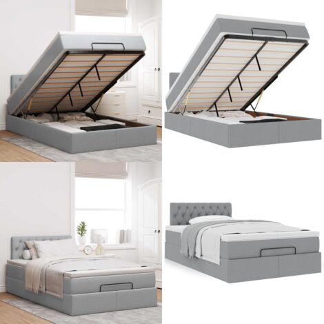 Pouf Letto con Materasso Grigio Chiaro 120x200 cm in Tessuto - Materasso a molle insacchettate - Letto con stoccaggio
