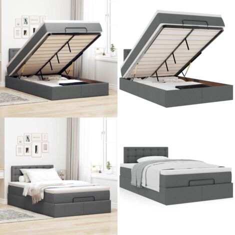 Pouf Letto con Materasso Grigio Scuro 120x190 cm in Tessuto - Materasso a molle insacchettate - Letto con stoccaggio