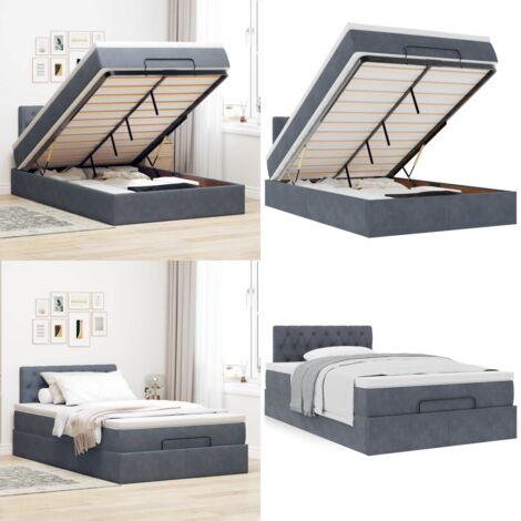 Pouf Letto con Materasso Grigio Scuro 120x190 cm Velluto - Materasso a molle insacchettate - Letto con stoccaggio
