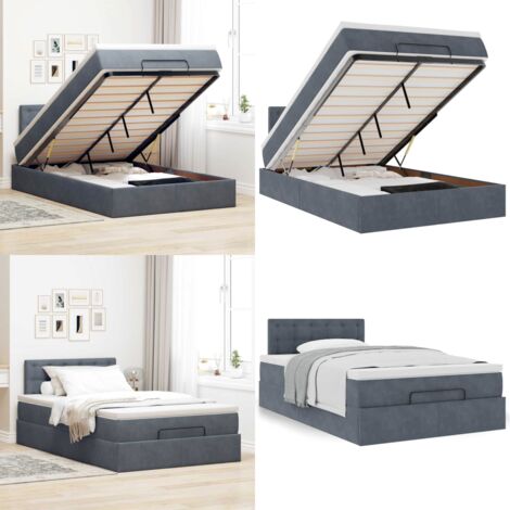 Pouf Letto con Materasso Grigio Scuro 120x190 cm Velluto - Materasso a molle insacchettate - Letto con stoccaggio