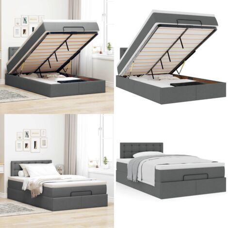Pouf Letto con Materasso Grigio Scuro 120x200 cm in Tessuto - Materasso a molle - Letto con stoccaggio