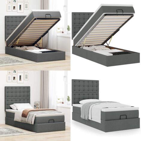 Pouf Letto con Materasso Grigio Scuro 90x200 cm in Tessuto - Materasso a molle - Letto con stoccaggio
