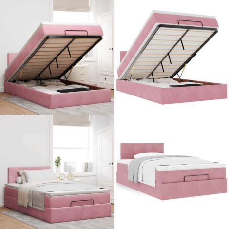 Pouf Letto con Materasso Rosa 120x190 cm Velluto - Materasso a molle insacchettate - Letto con vano portaoggetti