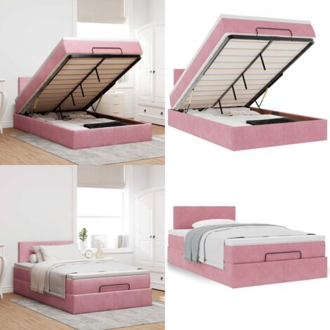 Pouf Letto con Materasso Rosa 120x190 cm Velluto - Materasso a molle insacchettate - Letto con vano portaoggetti