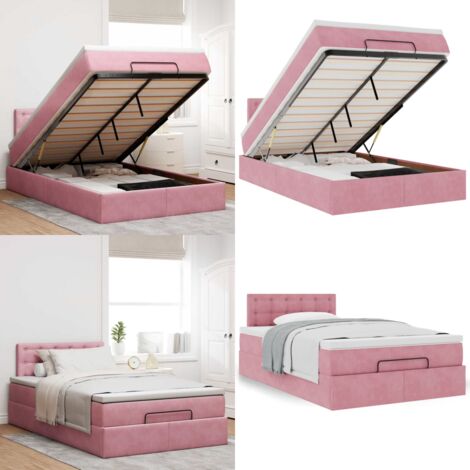 Pouf Letto con Materasso Rosa 120x190 cm Velluto - Materasso a molle insacchettate - Letto con vano portaoggetti