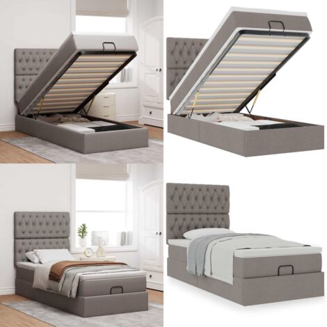 Pouf Letto con Materasso Tortora 100x200 cm in Tessuto - Materasso a molle - Letto con stoccaggio