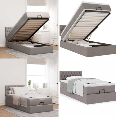 Pouf Letto con Materasso Tortora 100x200 cm in Tessuto - Materasso a molle - Letto con stoccaggio