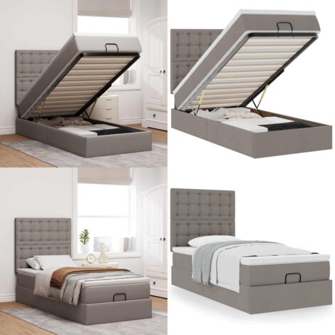 Pouf Letto con Materasso Tortora 100x200 cm in Tessuto - Materasso a molle - Letto con stoccaggio