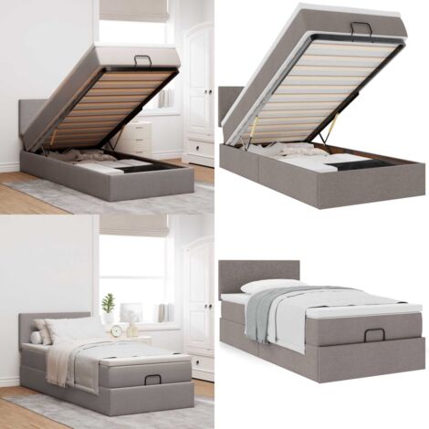 Pouf Letto con Materasso Tortora 90x200 cm in Tessuto - Materasso a molle insacchettate - Letto con stoccaggio