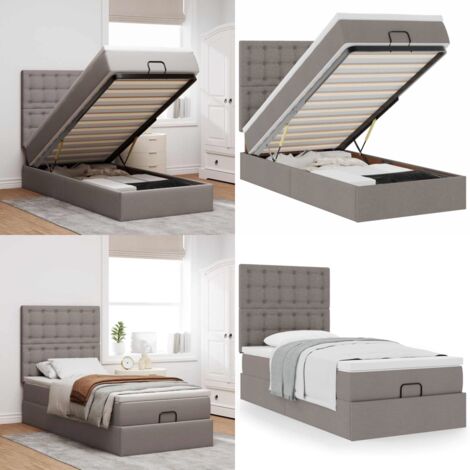 Pouf Letto con Materasso Tortora 90x200 cm in Tessuto - Materasso a molle - Letto con stoccaggio