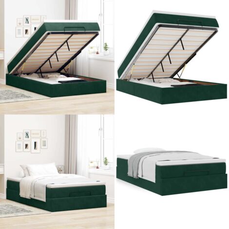 Pouf Letto con Materasso Verde Scuro 120x190 cm Velluto - Materasso a molle insacchettate - Letto con vano portaoggetti