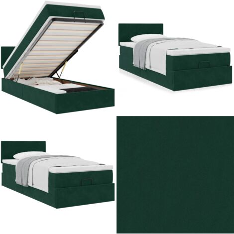 Pouf Letto con Materasso Verde Scuro 120x190 cm Velluto - Materasso a molle - Letto con vano portaoggetti