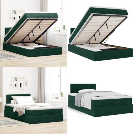 Pouf Letto con Materasso Verde Scuro 120x190 cm Velluto - Materasso a molle - Letto con vano portaoggetti