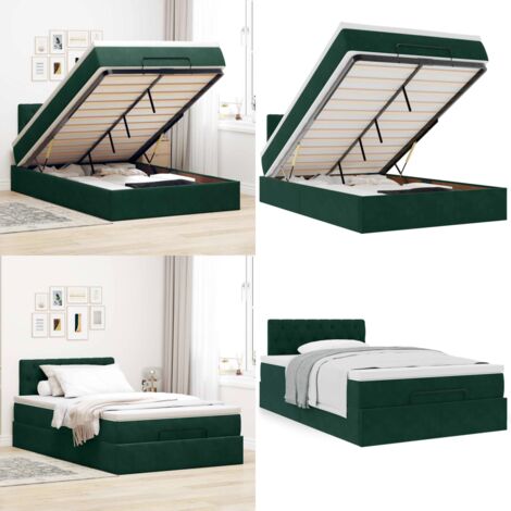 Pouf Letto con Materasso Verde Scuro 120x190 cm Velluto - Materasso a molle - Letto con vano portaoggetti