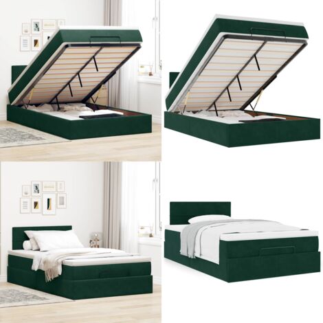 Pouf Letto con Materasso Verde Scuro 120x190 cm Velluto - Materasso a molle - Letto con vano portaoggetti